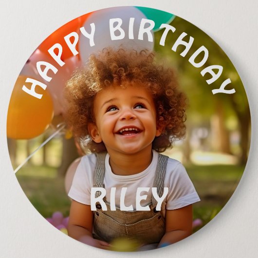 Customizable Photo and Name Birthday Button 缶バッジ (正面)