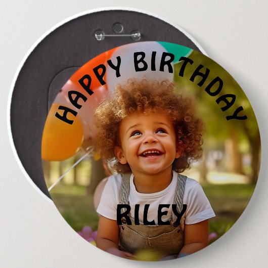 Customizable Photo and Name Birthday Button 缶バッジ (正面&裏面)