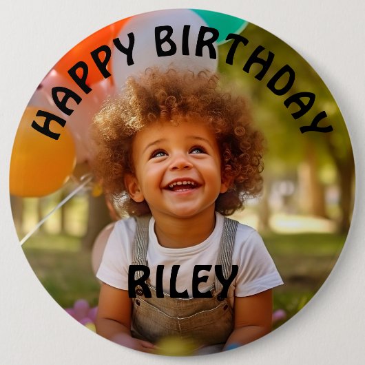 Customizable Photo and Name Birthday Button 缶バッジ (正面)