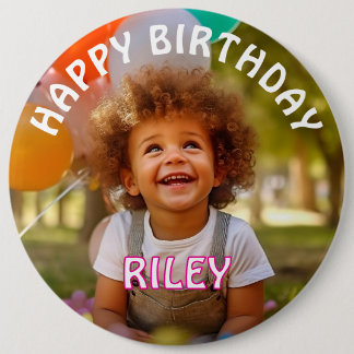 Customizable Photo and Name Birthday Button 缶バッジ