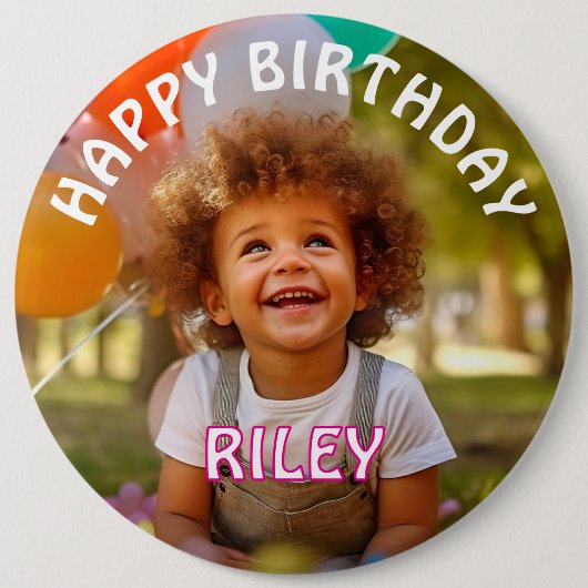 Customizable Photo and Name Birthday Button 缶バッジ (正面)