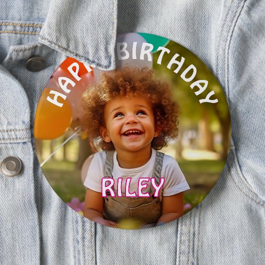 Customizable Photo and Name Birthday Button 缶バッジ (インサイチュ)