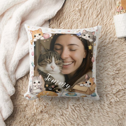 Customizable Photo and Name Pillow for Pet Lovers クッション (ブランケット)