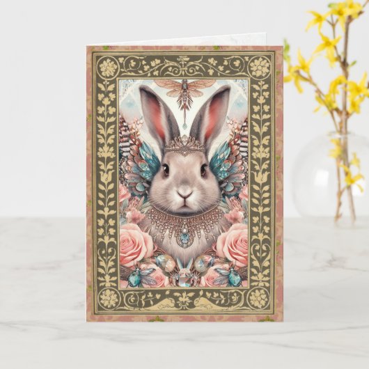 Customizable Photo Frame Card - Birthday Bunny 2 カード (黄色い花)