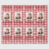 Customizable Photo & Name Christmas Check Ribbon ラッピングペーパー (フラット)