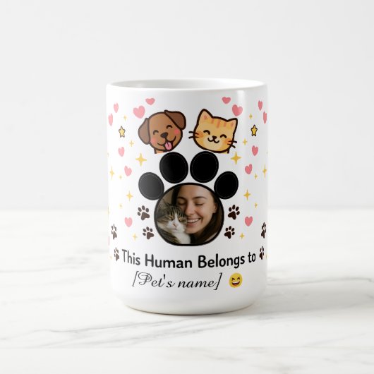 Customizable Photo & Name Pet Lover Mug  コーヒーマグカップ (中央)