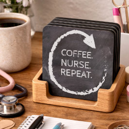 Customizable Phrase Coffee Nurse Repeat コースター