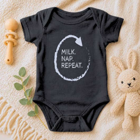 Customizable Phrase Milk. Nap. Repeat. ベビーボディスーツ