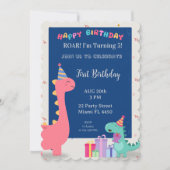 Customizable pink and blue dinosaur party invitati 招待状 (正面)