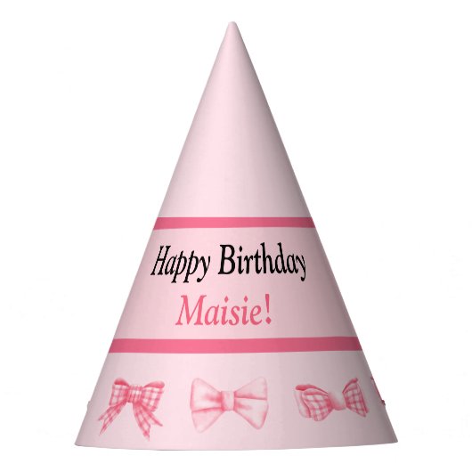 Customizable Pink Bow Happy Birthday Party Hat パーティーハット (正面)