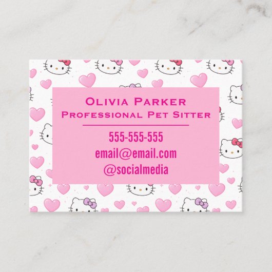 Customizable Pink Business Card for Pet Sitter 名刺 (正面)