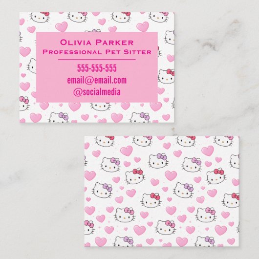 Customizable Pink Business Card for Pet Sitter 名刺 (正面/裏面)