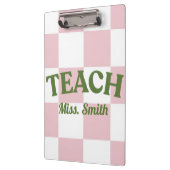 Customizable Pink Checkered Teacher Clipboard  クリップボード (左)