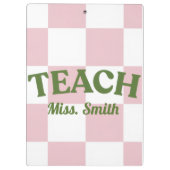 Customizable Pink Checkered Teacher Clipboard  クリップボード (裏面)