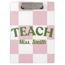 Customizable Pink Checkered Teacher Clipboard  クリップボード