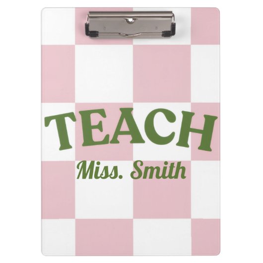 Customizable Pink Checkered Teacher Clipboard  クリップボード (正面)