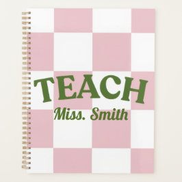 Customizable Pink Checkered Teacher Planner プランナー手帳