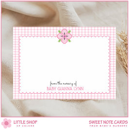 Customizable Pink Gingham Baby Girl Nursery Thank ノートカード