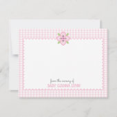Customizable Pink Gingham Baby Girl Nursery Thank ノートカード (正面)