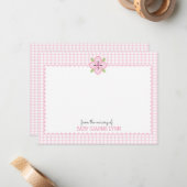 Customizable Pink Gingham Baby Girl Nursery Thank ノートカード (正面/裏面インサイチュ)