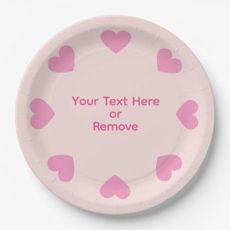Customizable Pink Heart Paper Plates ペーパープレート
