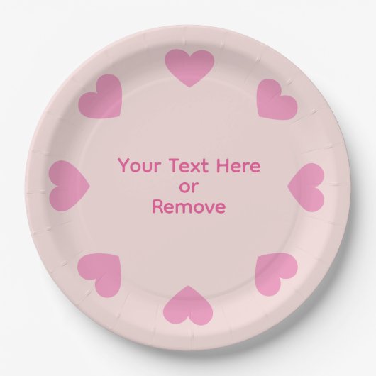 Customizable Pink Heart Paper Plates ペーパープレート (正面)