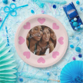 Customizable Pink Heart Photo Paper Plates ペーパープレート (パーティー)