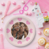 Customizable Pink Heart Photo Paper Plates ペーパープレート (パーティー)