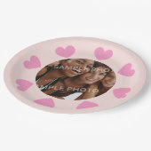 Customizable Pink Heart Photo Paper Plates ペーパープレート (アングル)