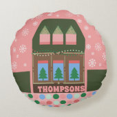 Customizable Pink Holiday Village ラウンドクッション (裏面)