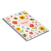 Customizable Pink Orange Floral and Bee Pattern  ノートブック (右側)