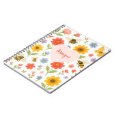 Customizable Pink Orange Floral and Bee Pattern  ノートブック (左側)
