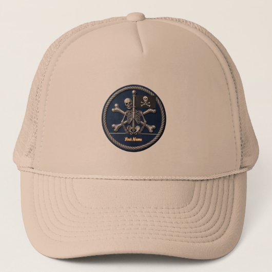 Customizable Pirate Skull Trucker Hat: Personalize キャップ (正面)