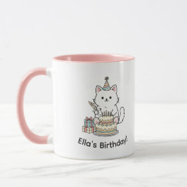 "Customizable" Playful Cat Birthday Cake & Gifts マグカップ