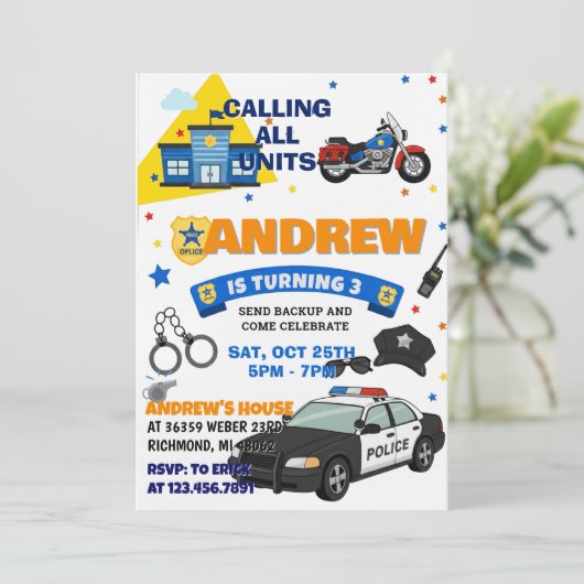 Customizable Police Officer Sheriff birthday  招待状 (スタンド正面)