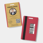 Customizable Press Pass with Photo ID & QR Code バッジ (正面＆裏面)