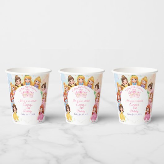 Customizable Princess Girl Birthday Paper Cup 紙コップ (複数)