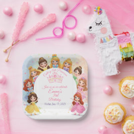 Customizable Princess Girl Birthday Paper Plate ペーパープレート