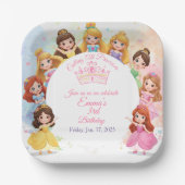 Customizable Princess Girl Birthday Paper Plate ペーパープレート (正面)