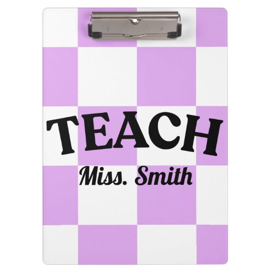 Customizable Purple Checkered Teacher Clipboard  クリップボード (正面)
