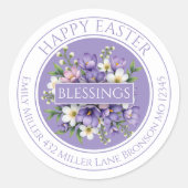 Customizable Purple Floral Easter Sticker ラウンドシール (正面)