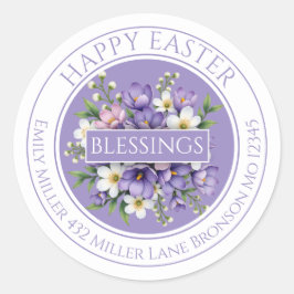 Customizable Purple Floral Easter Sticker  ラウンドシール