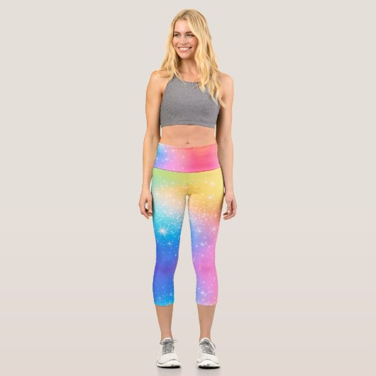 Customizable Rainbow High Waisted Capris カプリレギンス (正面)