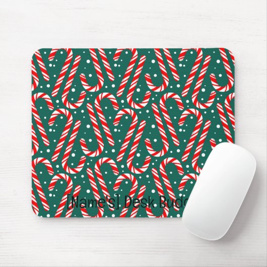 Customizable Red and White Candy Canes on Green マウスパッド (マウス)