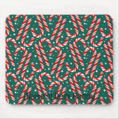 Customizable Red and White Candy Canes on Green マウスパッド (正面)