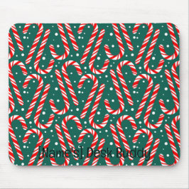 Customizable Red and White Candy Canes on Green マウスパッド
