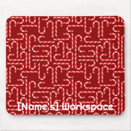 Customizable Red Candy Canes on Red マウスパッド