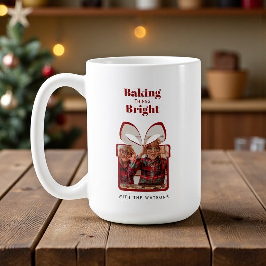 Customizable Red Christmas Photo Mug コーヒーマグカップ