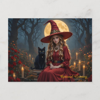 Customizable Red Witch and Familiar Post Card ポストカード