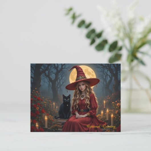 Customizable Red Witch and Familiar Post Card ポストカード (スタンド正面)